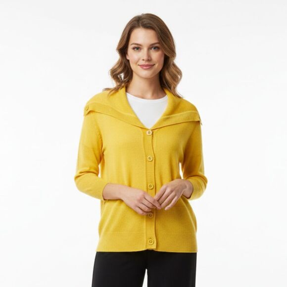 Adrienne Vittadini Women's Neon Yellow Knit Drape Neck Cardigan Sweater NEW M - Picture 1 of 10